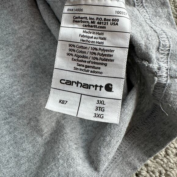 Carhartt Shirt Mens 3XL Gray Original Fit K87 Pocket Tee Workwear Cotton - Picture 5 of 9